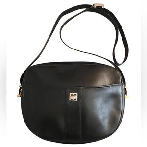Vintage Givenchy Black Leather Crossbody Bag with Gold Accents